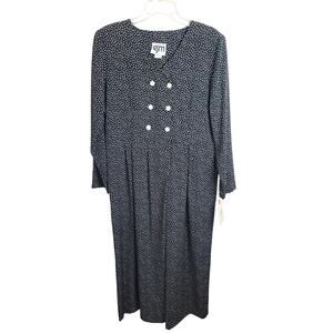 NWT EJM Black White Spot V-Neck Shell Buttons Wide Leg Romper Women's Size 18